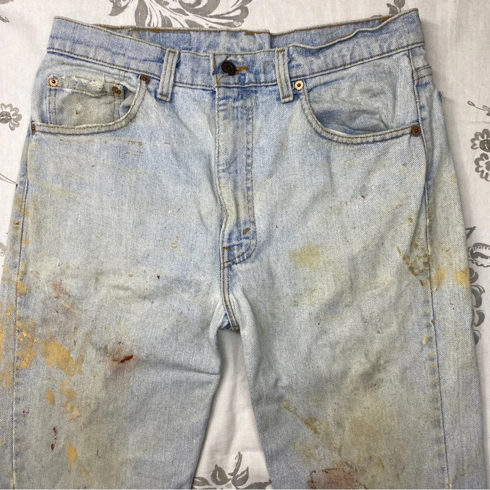 Vintage Levis Blank Tab 505xx 34X30 Measured (32X28 )Thrashed Paint Jeans USA‎